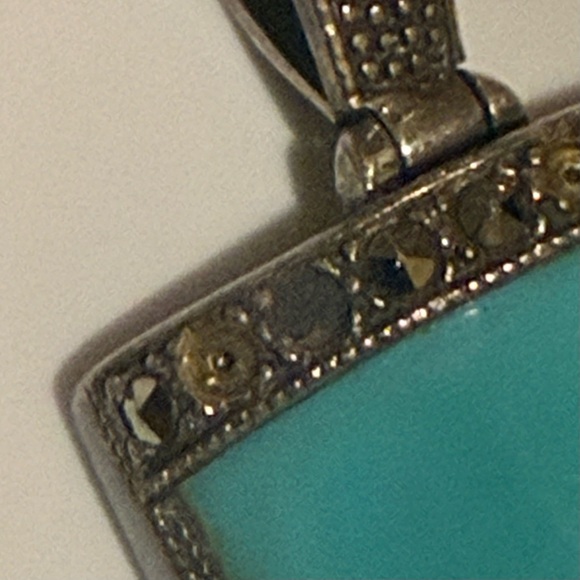 Vintage Sterling Silver marcasite Turquoise Pendant MISSING STONES - Picture 6 of 8